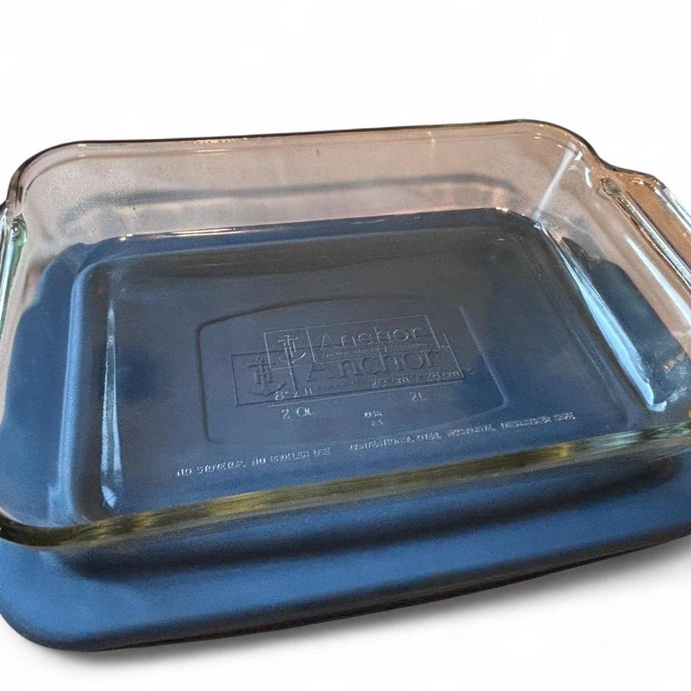 Anchor Hocking 2 Qt Clear Glass Baking Dish Rectangular Casserole Pan Blue Lid